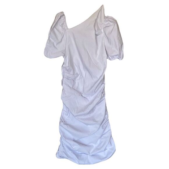 Anthropologie Maeve White Asymmetrical Neck Ruched Bodycon Dress NWT Size Medium - Picture 6 of 6